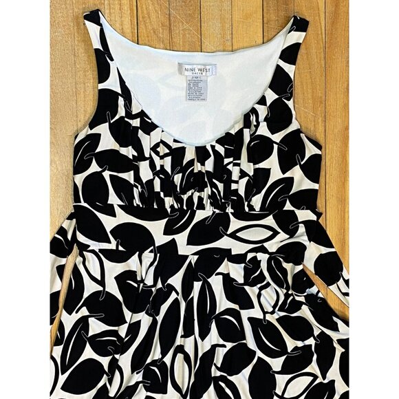 Premium Nine West Lined Dress, Leaf Pattern, Attached Belt, 12 - Picture 8 of 9